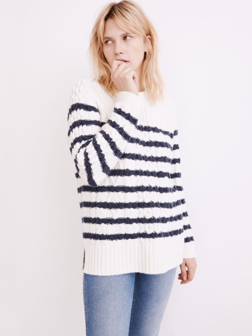 Madewell Linelle Cableknit Pullover Sweater in Stripe - Size XS